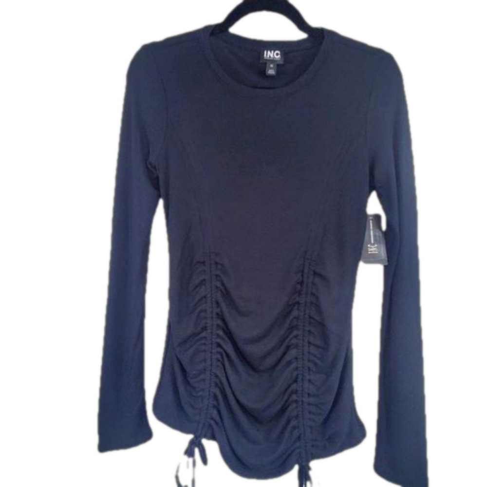 Inc. NWT Black long sleeve front Ruched top Size XS